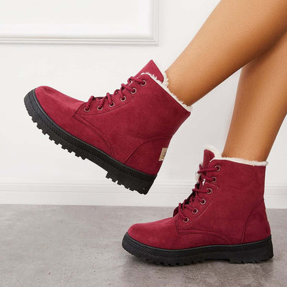 Comfort Warm Fur Flat Waterproof Snow Ankle Boots Cotton Lined Winter Booties