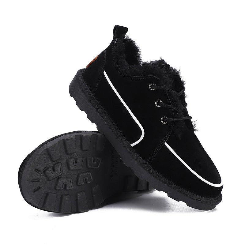Flat Lace Up Snow Boots Warm Faux Fur Lined Loafer Shoes