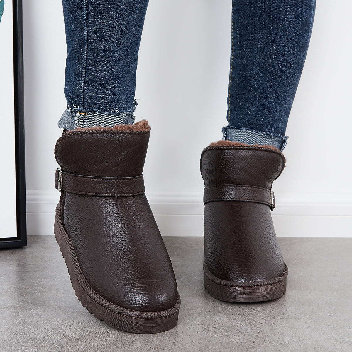 Warm Fur Lining Winter Booties Furry Waterproof Ankle Snow Boots