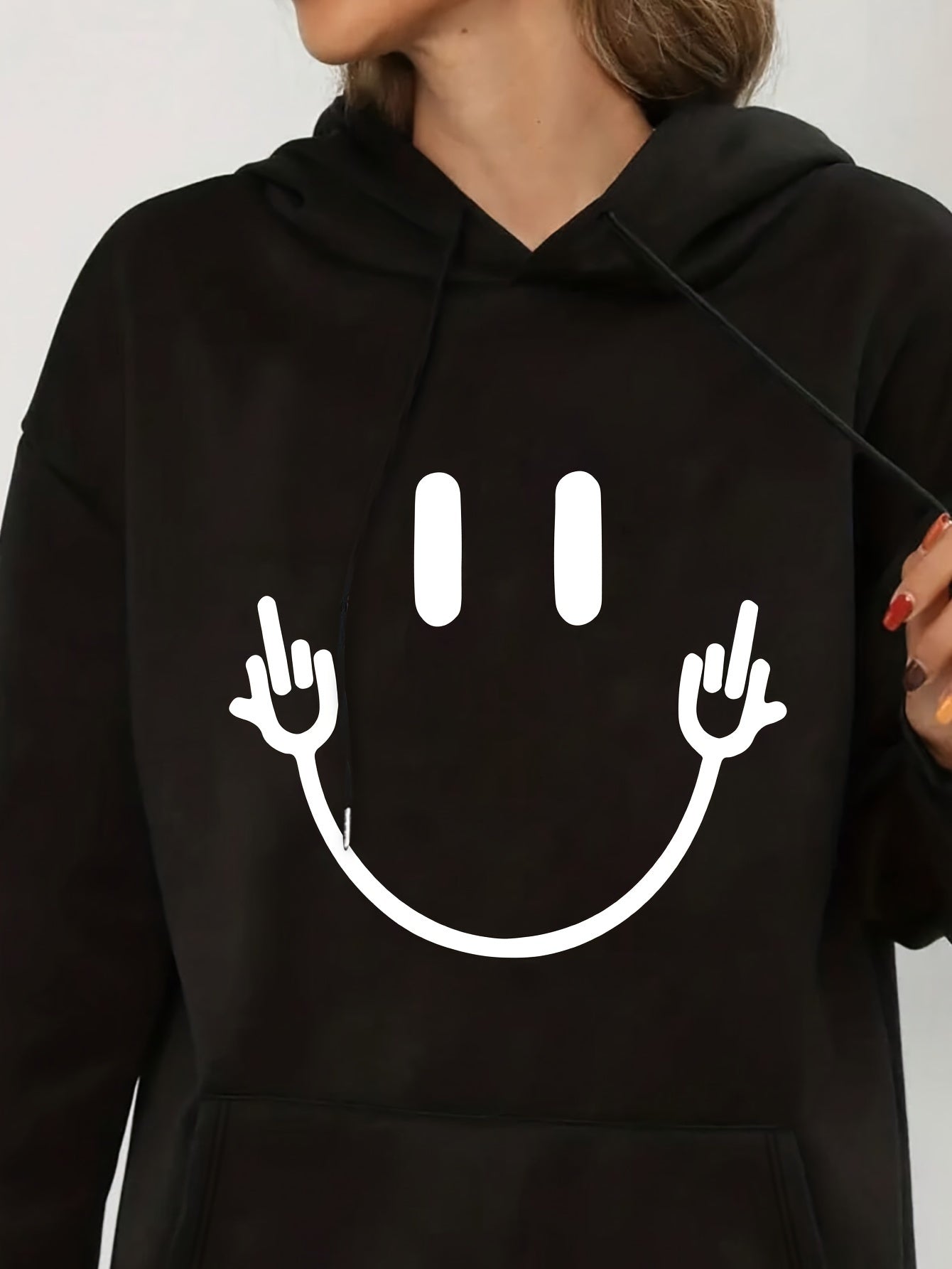 Comfy Ladies Large Smile Sweatshirt with Pockets - OutfitLondon