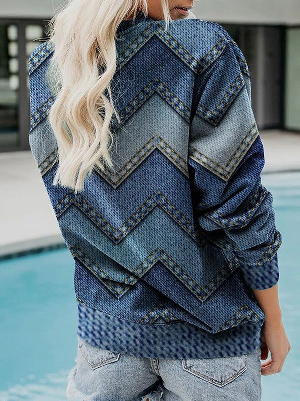 Chic Geo Pattern Crew Neck Sweater