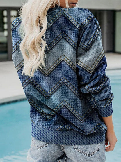Chic Geo Pattern Crew Neck Sweater