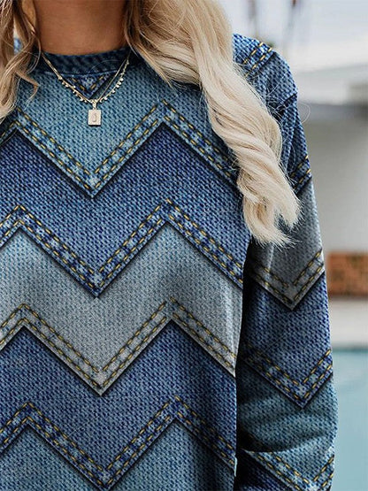 Chic Geo Pattern Crew Neck Sweater