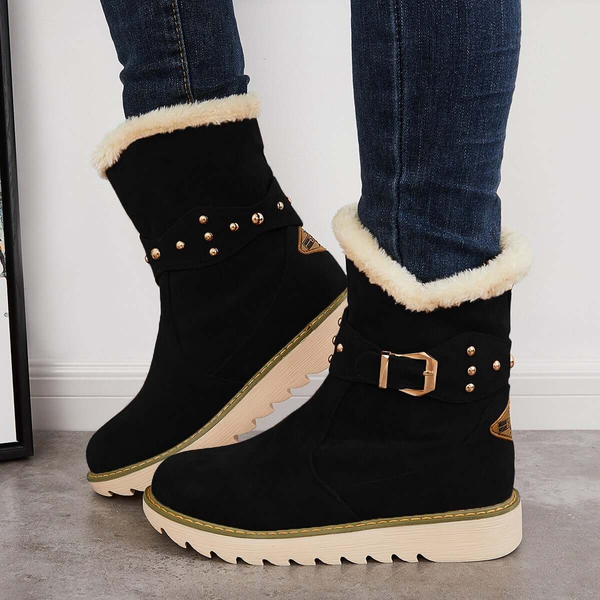 Non Slip Snow Ankle Boots Warm Fur Lined Slip on Booties