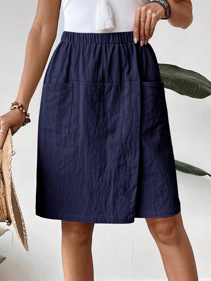 Women's Casual Cotton Pocket Pants with Elastic Waistband