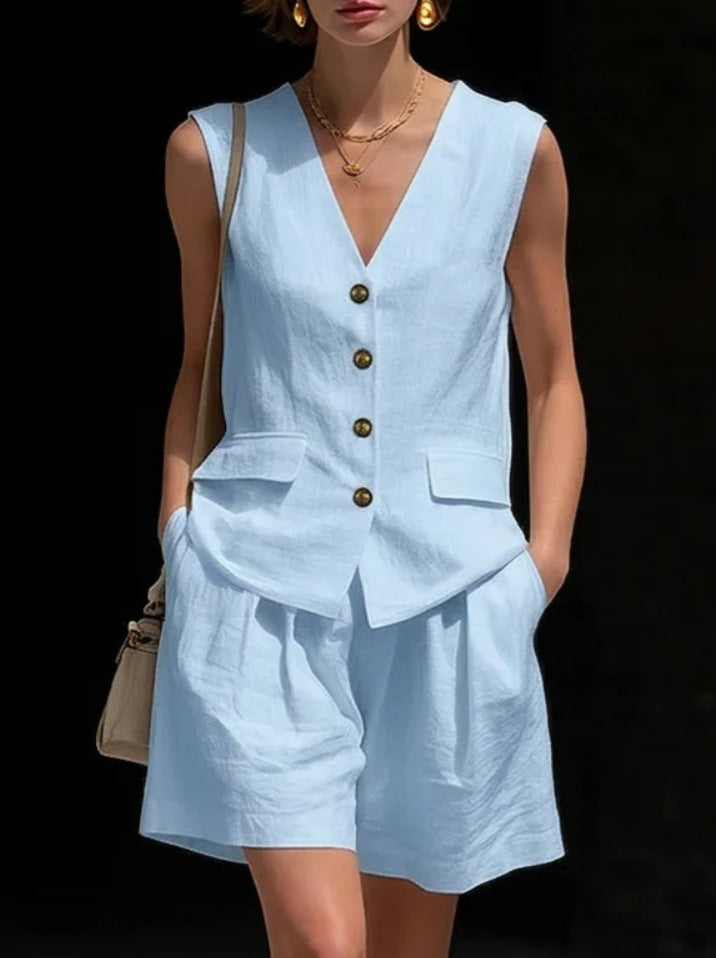Women's Elegant Cotton Blend Vest Top and Shorts Set