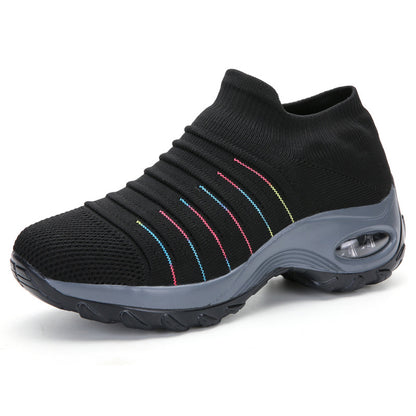 Woman's Striped Pattern Knit Sports Shoes