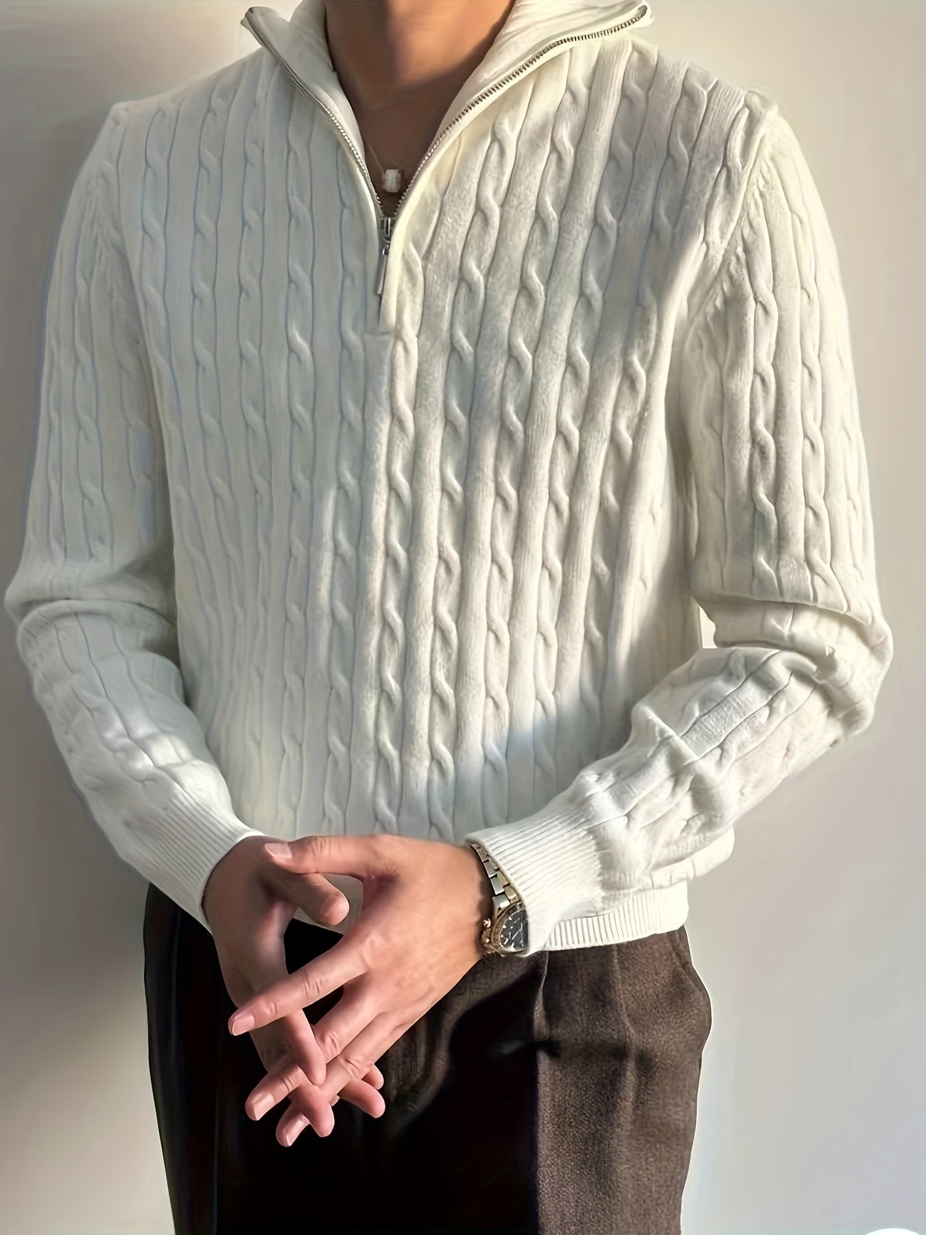Warm Mens Cable Crew Neck Sweater