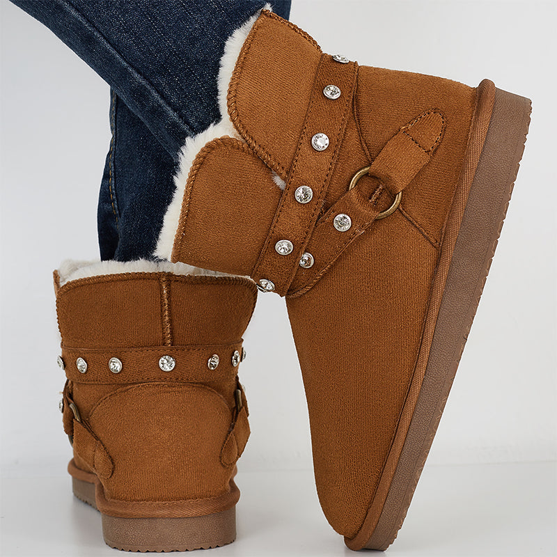 Rhinestone Decor Warm Fuzzy Lining Snow Booties Winter Ankle Boots