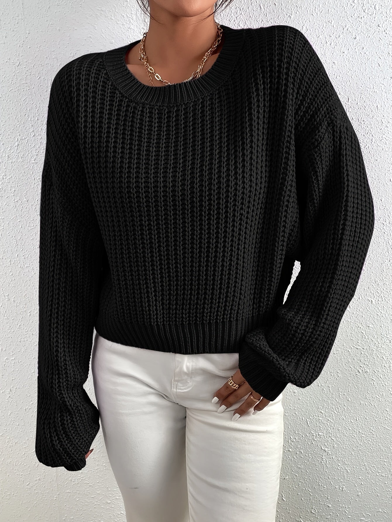 Soft Women's Ribbed Knit Crew Neck Sweater