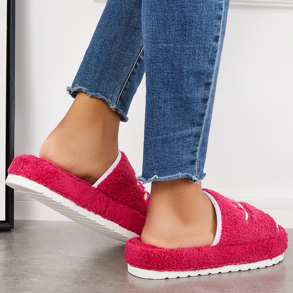 Warm Open Toe Flat Furry Slippers Cozy Slide Shoes
