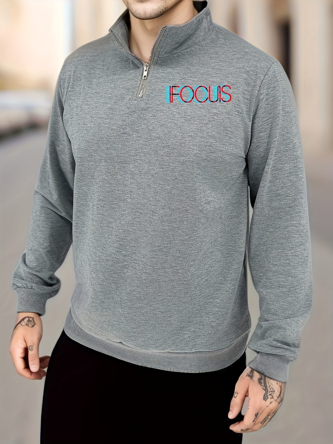 Trendy Mens Graphic Quarter Zip Sweater