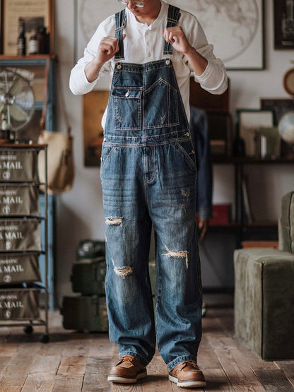Casual Loose Fit Ripped Jeans Overalls - OutfitLondon