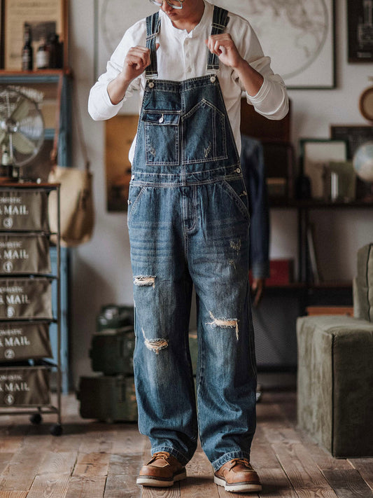Casual Loose Fit Ripped Jeans Overalls - OutfitLondon