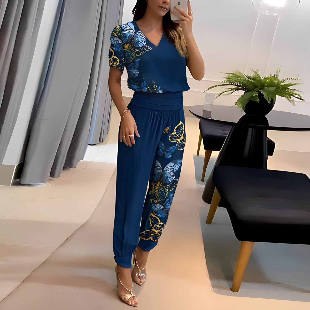 Trendy Floral V-Neck Outfit Set