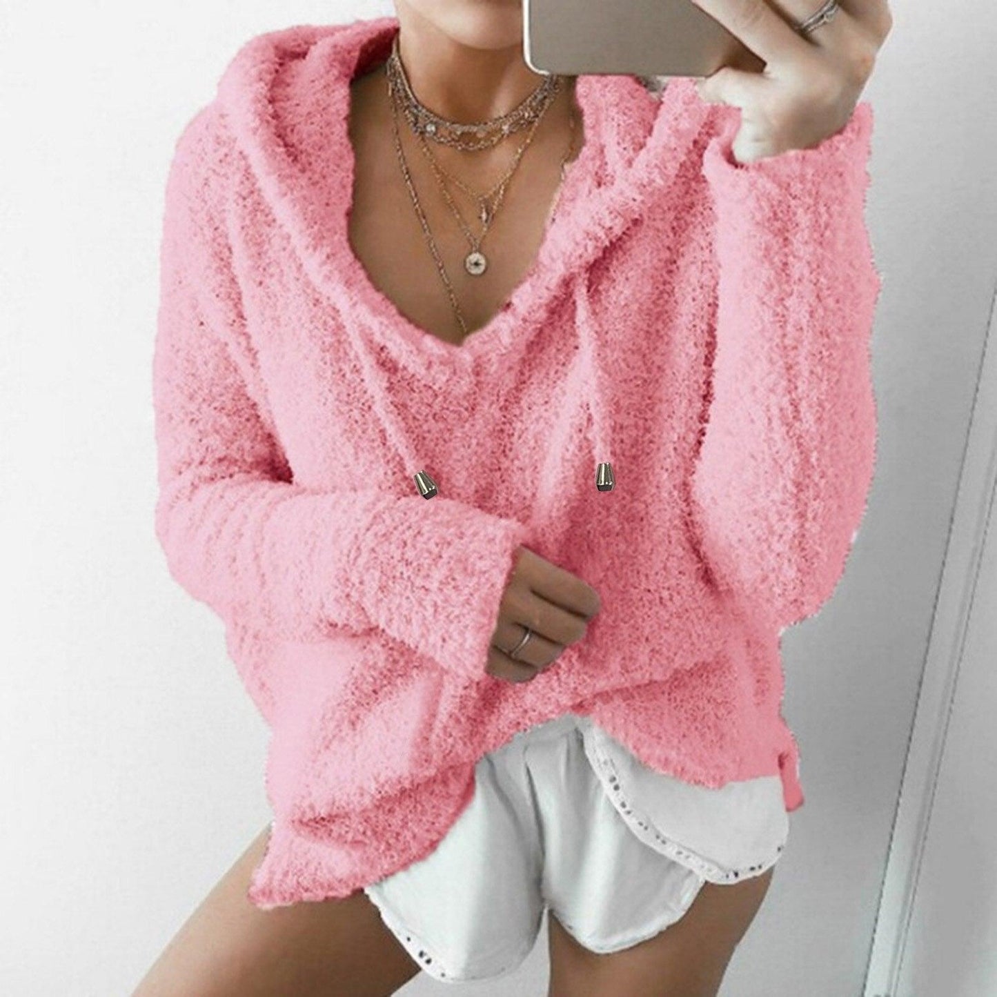 Soft Women's Fuzzy Hooded Sweater