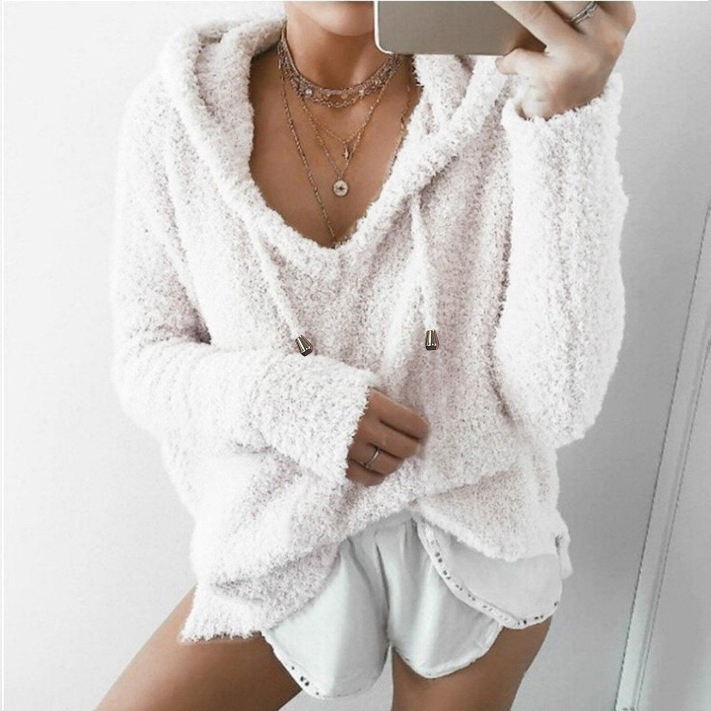 Soft Women's Fuzzy Hooded Sweater - OutfitLondon