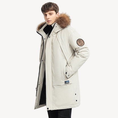 Warm Down Parka Coat with Fake Fur Hood for Men
