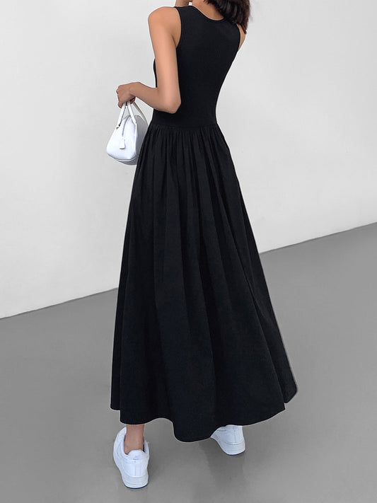 Casual Loose Fit Crew Neck Long Dress - OutfitLondon