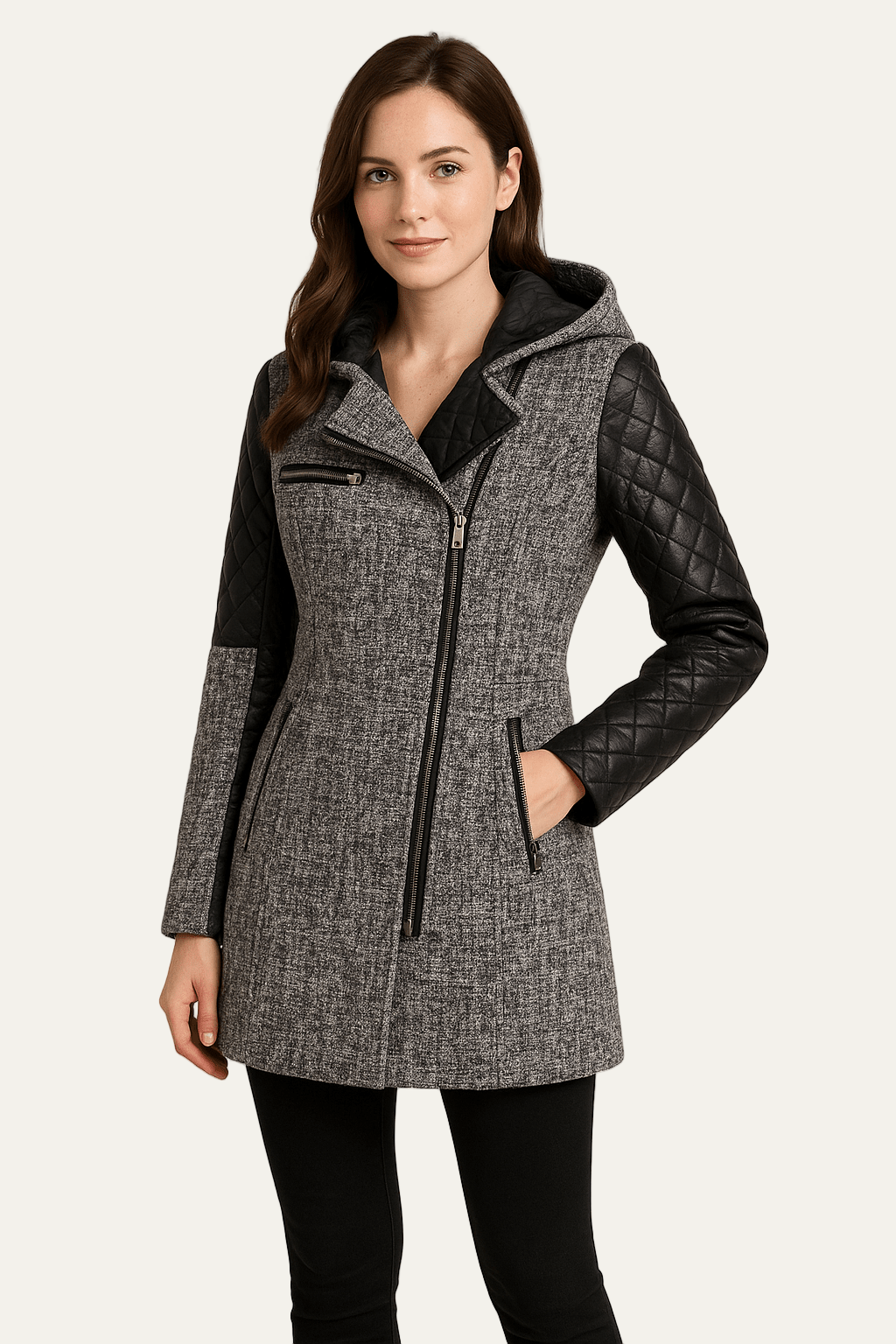 Warm Women's Quilted Biker Jacket Coat - OutfitLondon