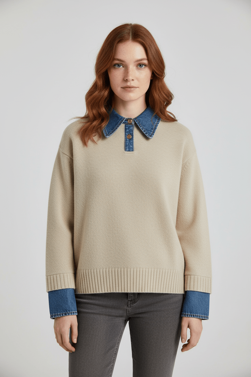 Relaxed Fit Crew Neck Sweater with Button Trim