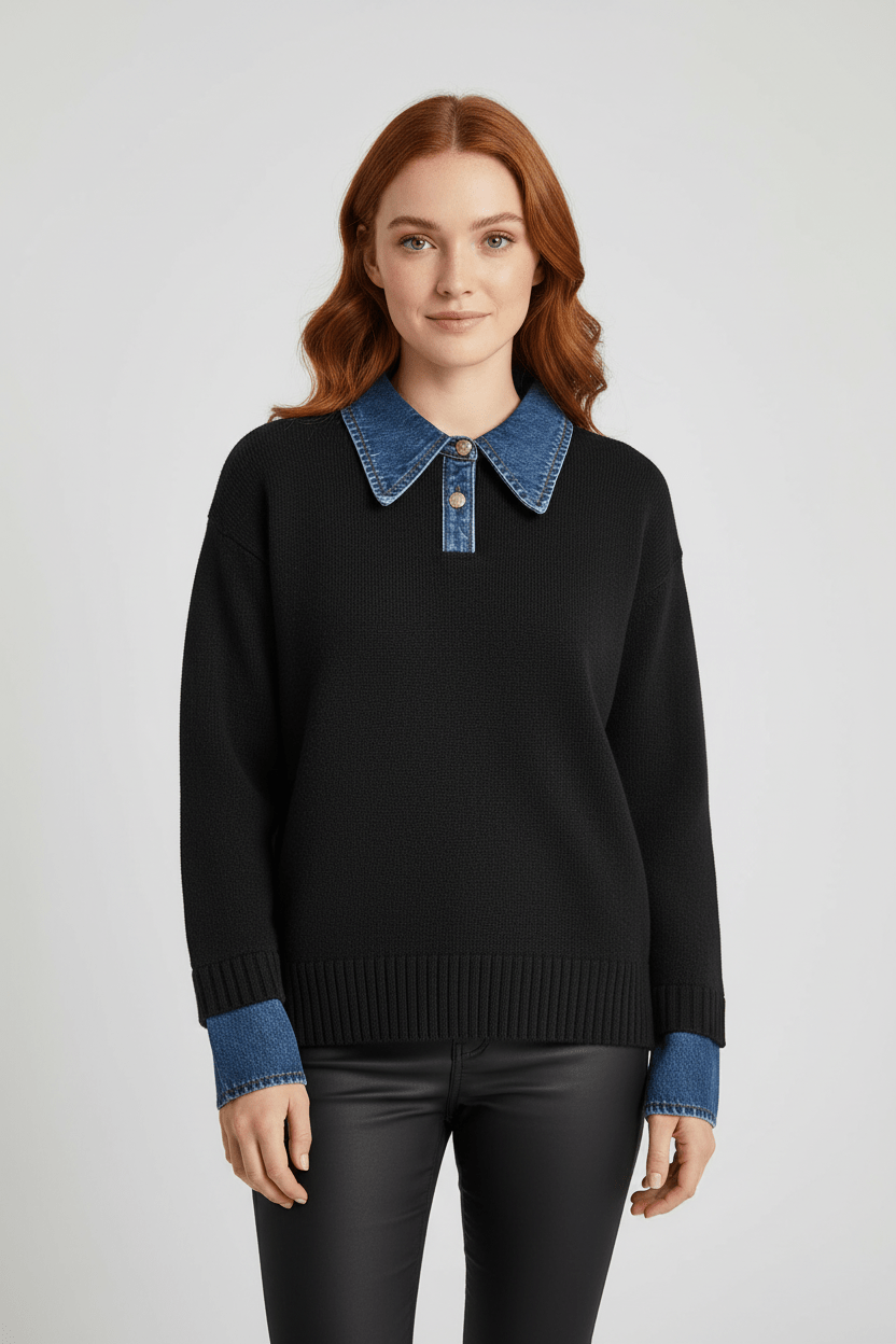 Relaxed Fit Crew Neck Sweater with Button Trim