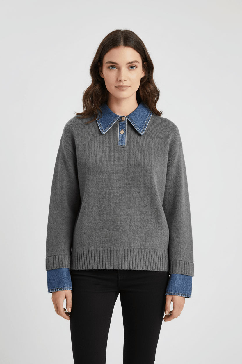Relaxed Fit Crew Neck Sweater with Button Trim - OutfitLondon