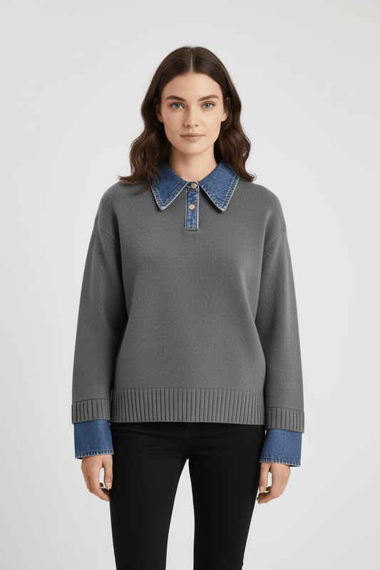 Relaxed Fit Crew Neck Sweater with Button Trim - OutfitLondon