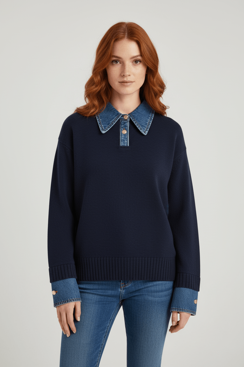 Relaxed Fit Crew Neck Sweater with Button Trim