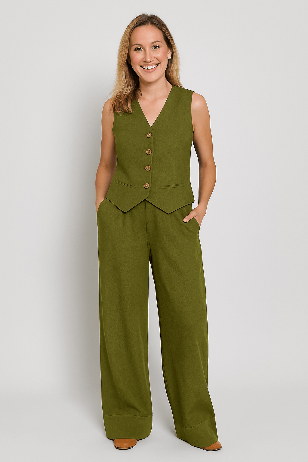 Women's Linen Vest And Trousers Set