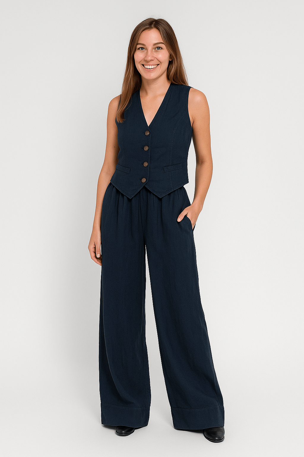 Women's Linen Vest And Trousers Set