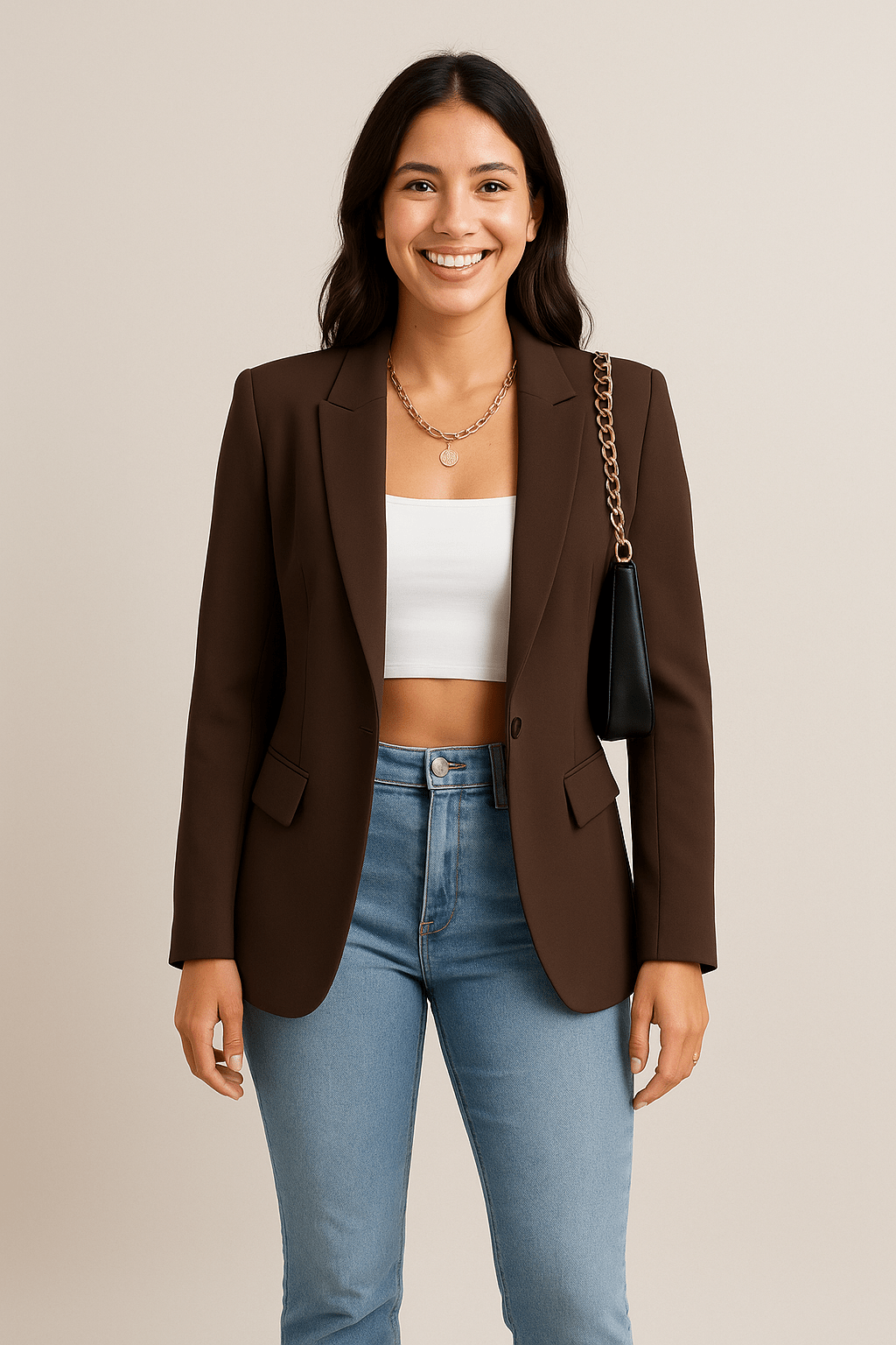 Tailored Fit Ladies Blazer - Simple Single Button Coat