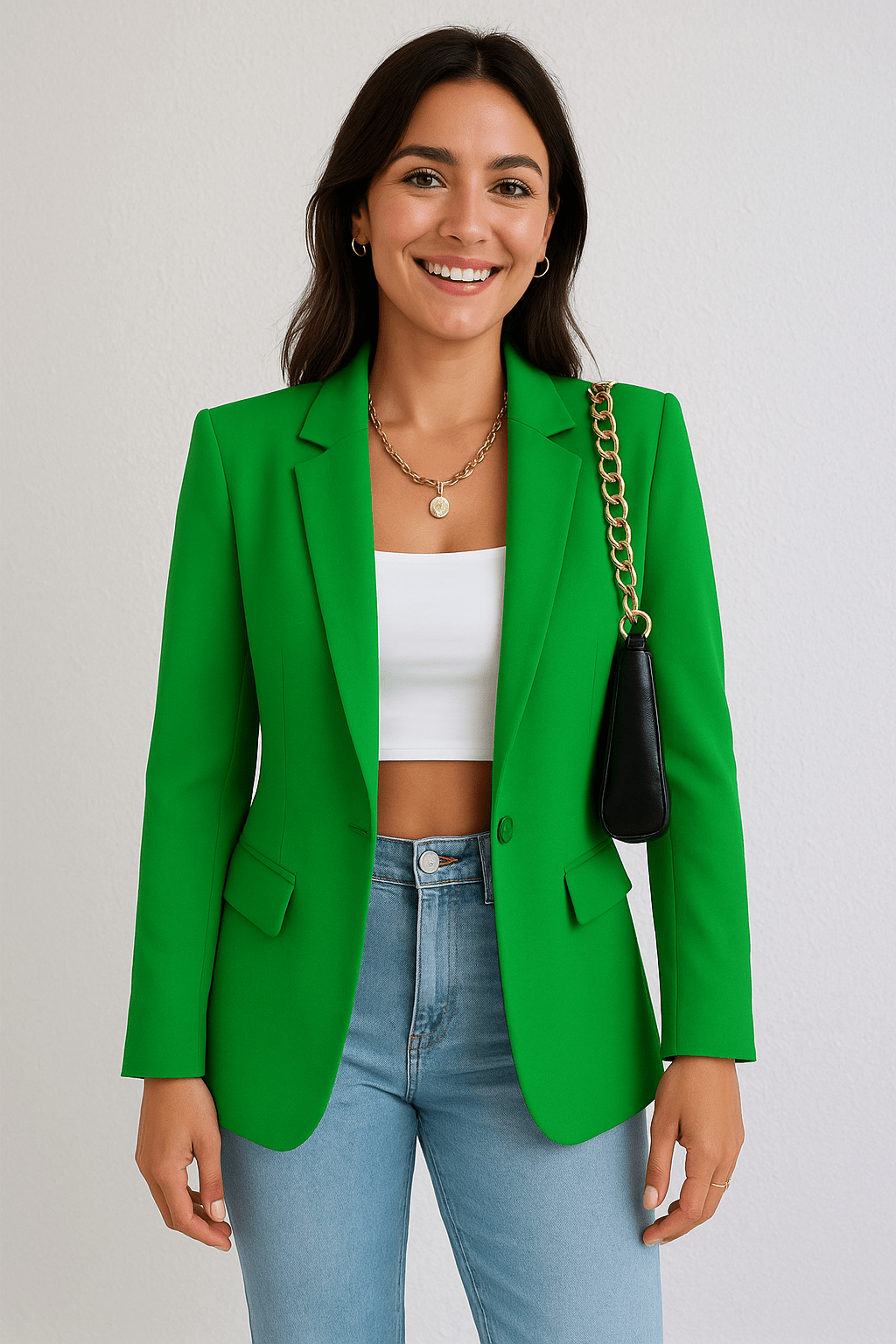 Tailored Fit Ladies Blazer - Simple Single Button Coat - OutfitLondon