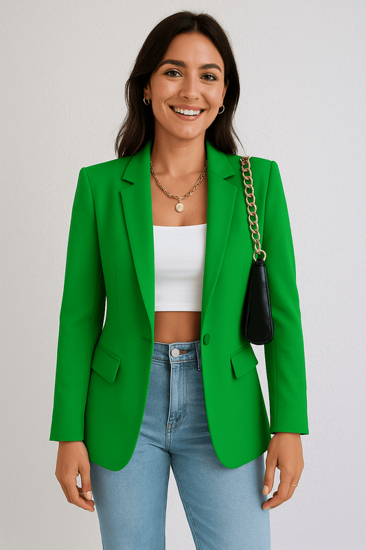 Tailored Fit Ladies Blazer - Simple Single Button Coat - OutfitLondon