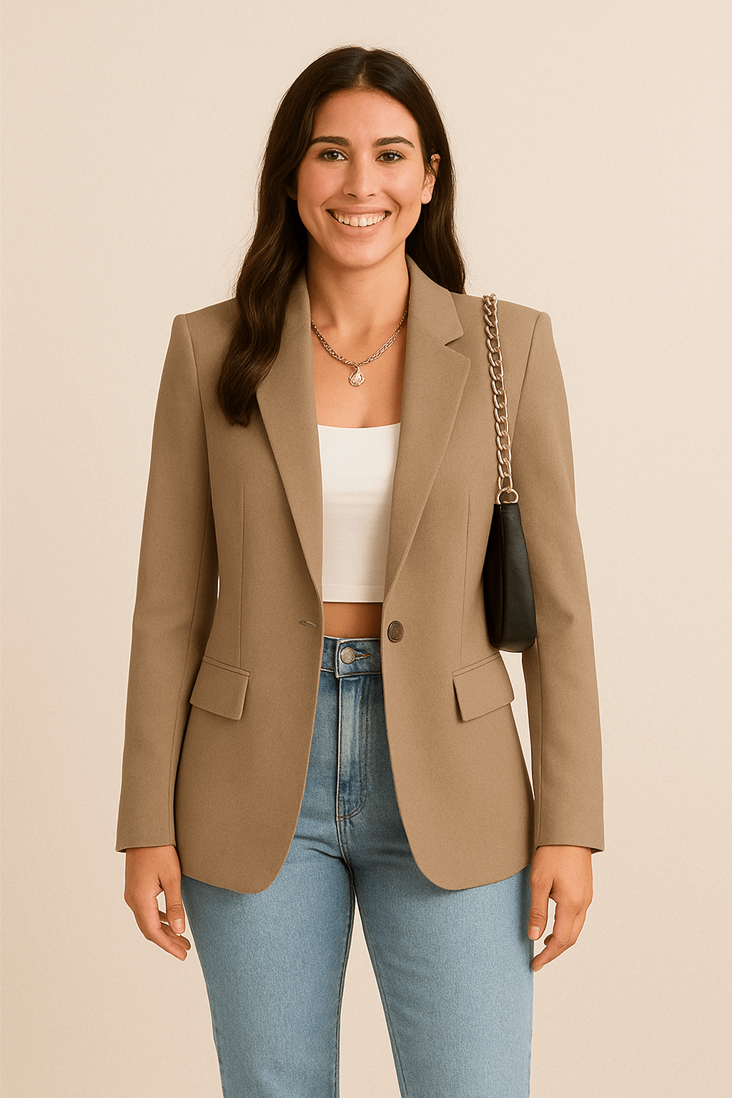 Tailored Fit Ladies Blazer - Simple Single Button Coat