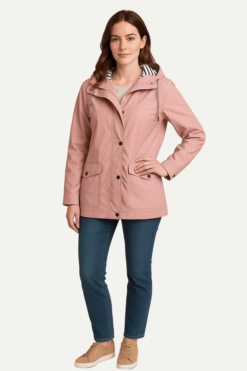Waterproof Ladies Coat with Removable Hood - OutfitLondon