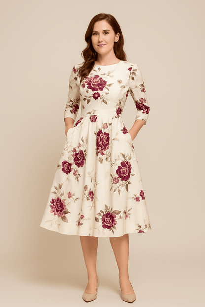 Havienne Women's A-Line Knee-Length Floral Dress - OutfitLondon
