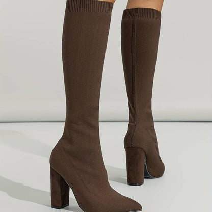 Women's Knee-High Boot Socks Stretch Knit Block Heel