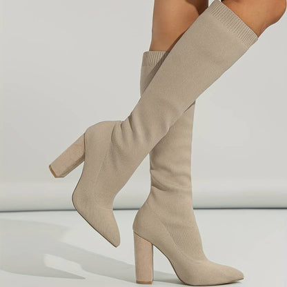 Women's Knee-High Boot Socks Stretch Knit Block Heel