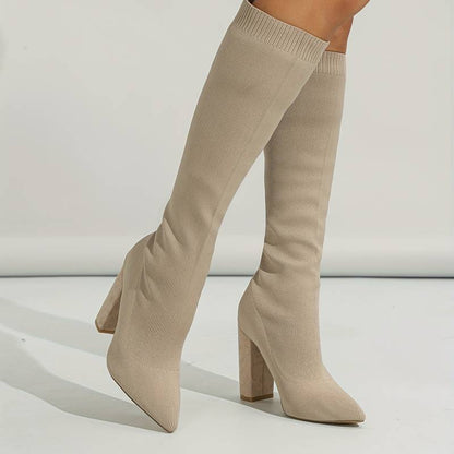 Women's Knee-High Boot Socks Stretch Knit Block Heel