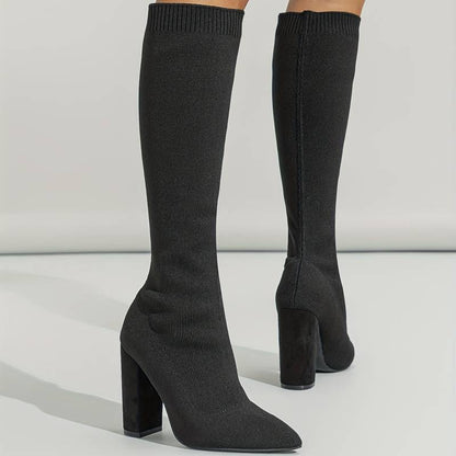 Women's Knee-High Boot Socks Stretch Knit Block Heel
