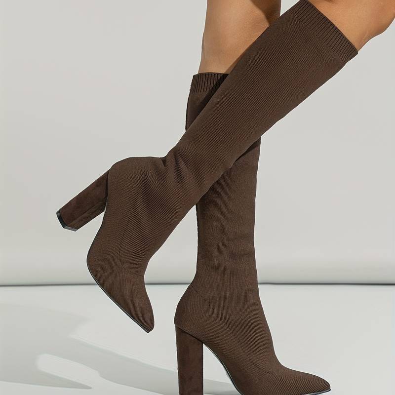 Women's Knee-High Boot Socks Stretch Knit Block Heel