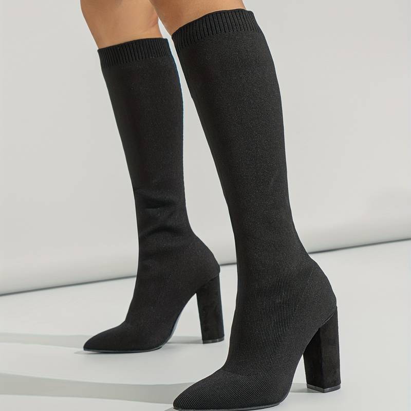 Women's Knee-High Boot Socks Stretch Knit Block Heel
