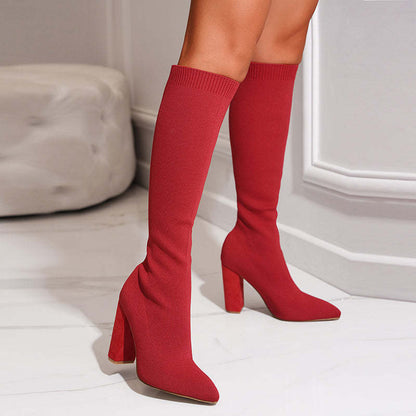 Women's Knee-High Boot Socks Stretch Knit Block Heel