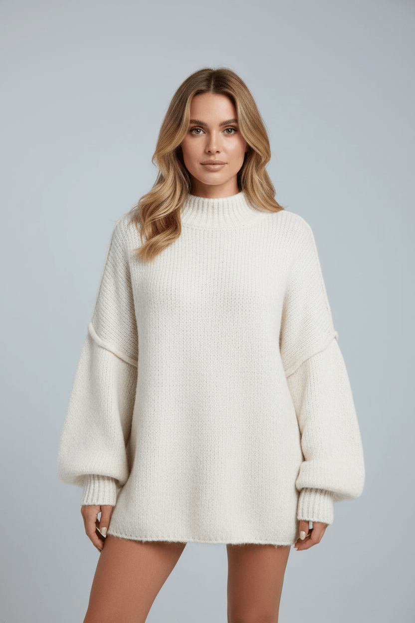 Women's Soft Oversized Pullover Sweater with Puffy Sleeves