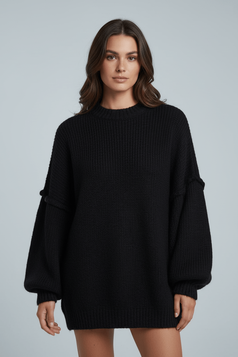 Women's Soft Oversized Pullover Sweater with Puffy Sleeves