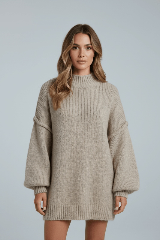 Women's Soft Oversized Pullover Sweater with Puffy Sleeves - OutfitLondon