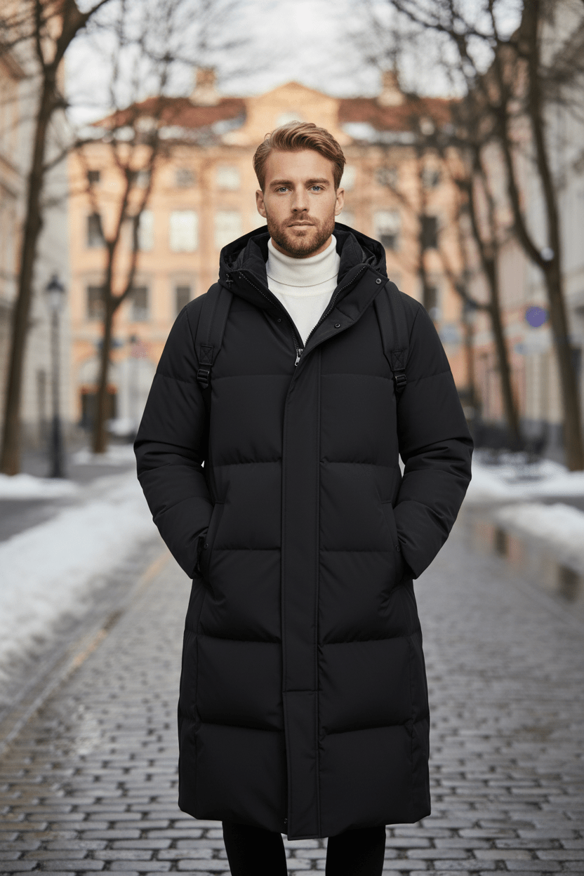 Warm Thick Down Filled Parka Coat Black
