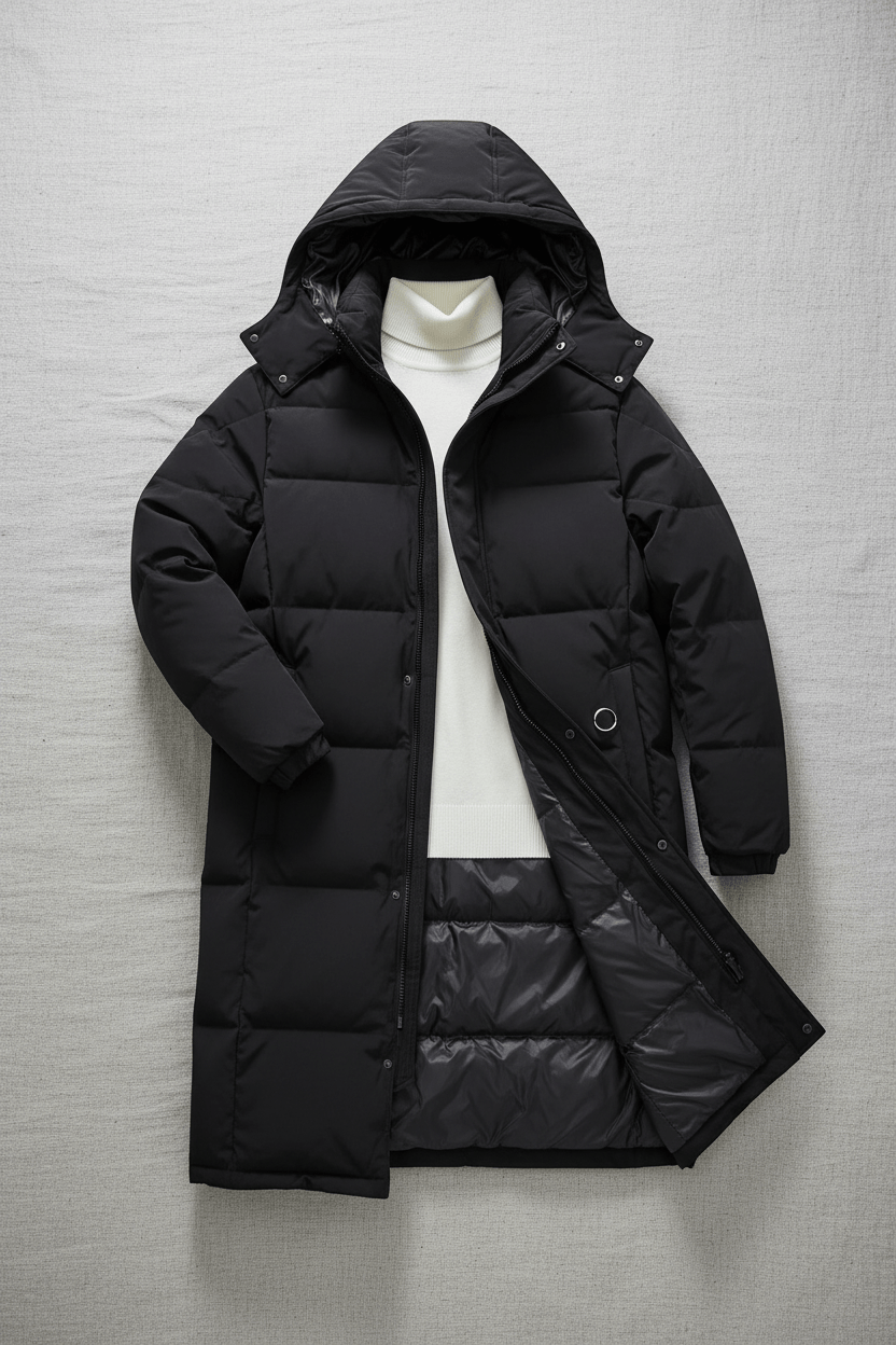 Warm Thick Down Filled Parka Coat Black