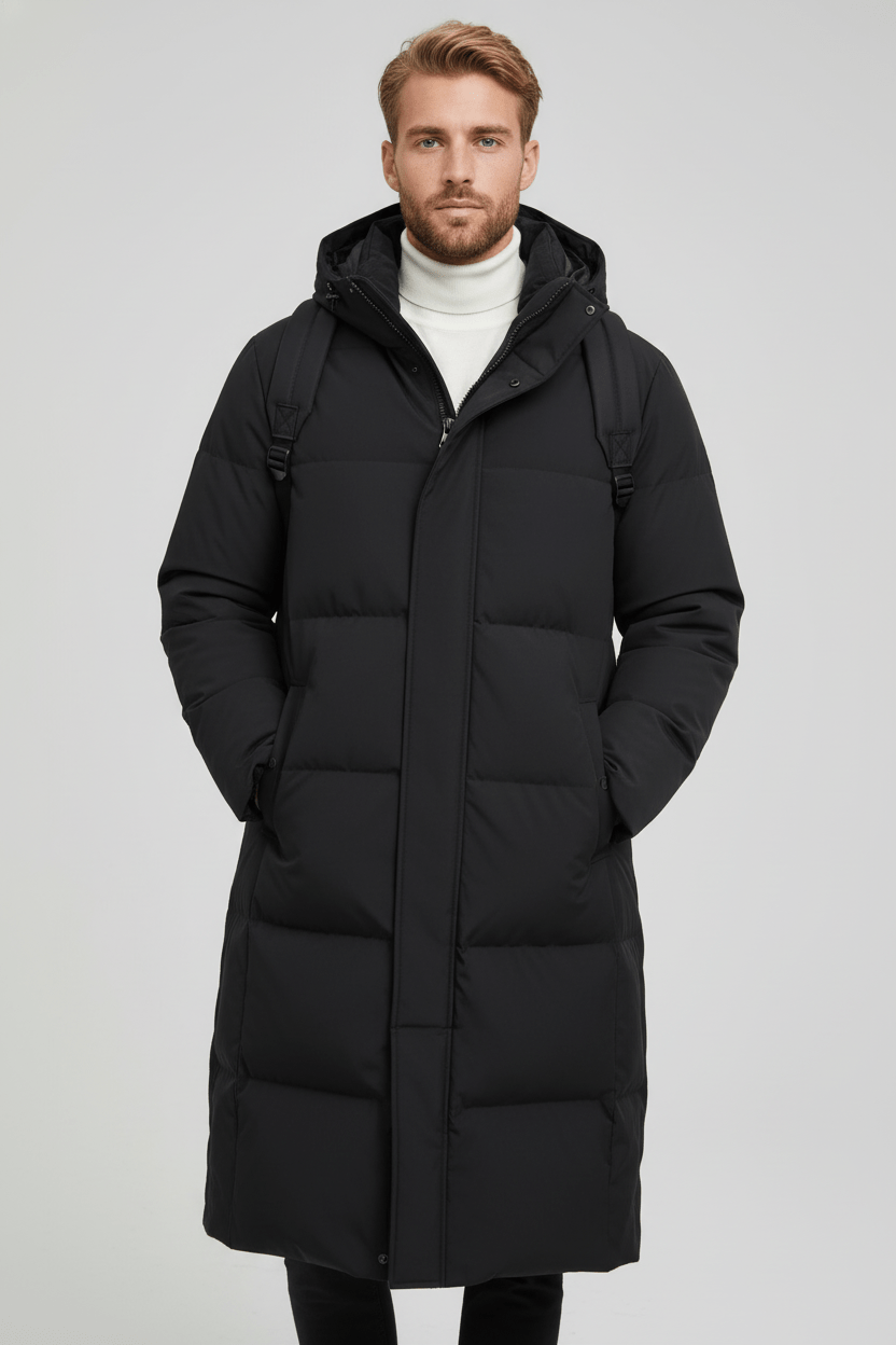 Warm Thick Down Filled Parka Coat Black - OutfitLondon